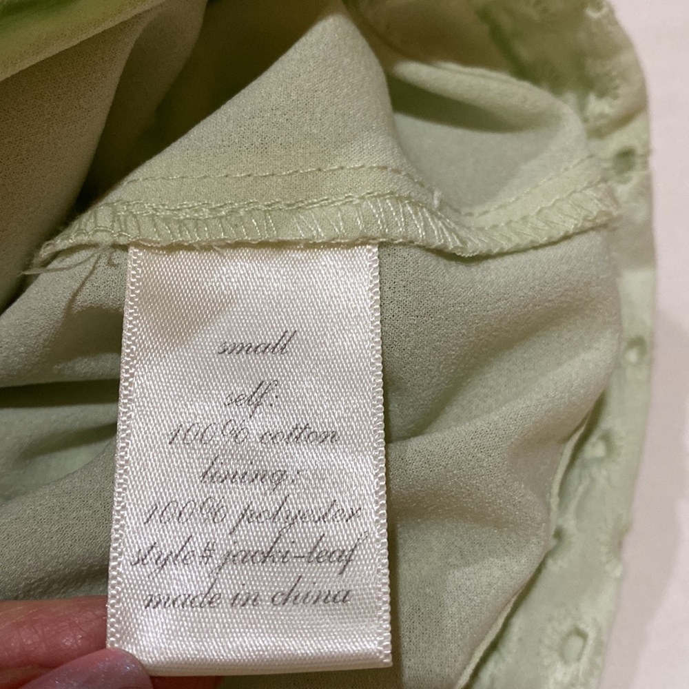 Vintage summer celery cotton eyelet shift dress, S - Picture 5 of 5
